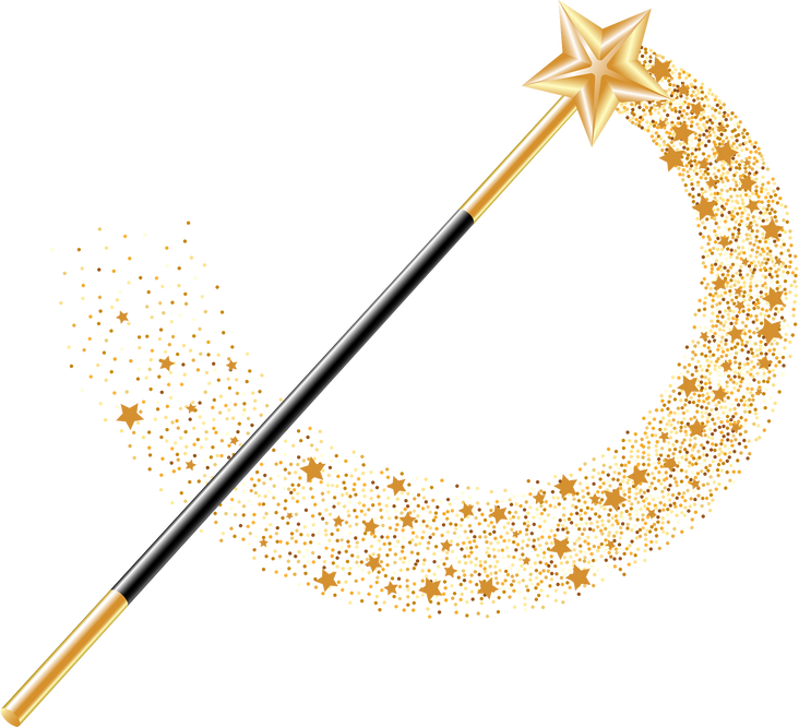 Magic Wand with gold star and magical gold sparkle trail