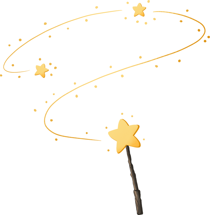 decorative magic wand with a magic trace. star shape magic wand accessory. magical witch power in illustration style isolated on background with clipping path in cartoon hand drawn style.